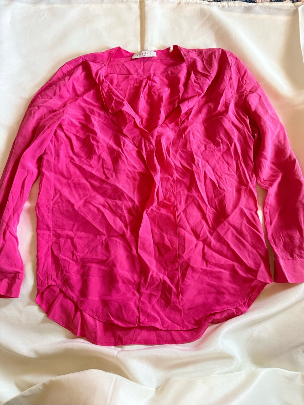 Sandro Fuchsia Button-Down V-Neck Blouse